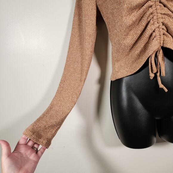 RUE21 Crop Sweater Womens XL Brown Knit LS Drawstring Bodice Stretch Comfy NEW - Picture 7 of 9